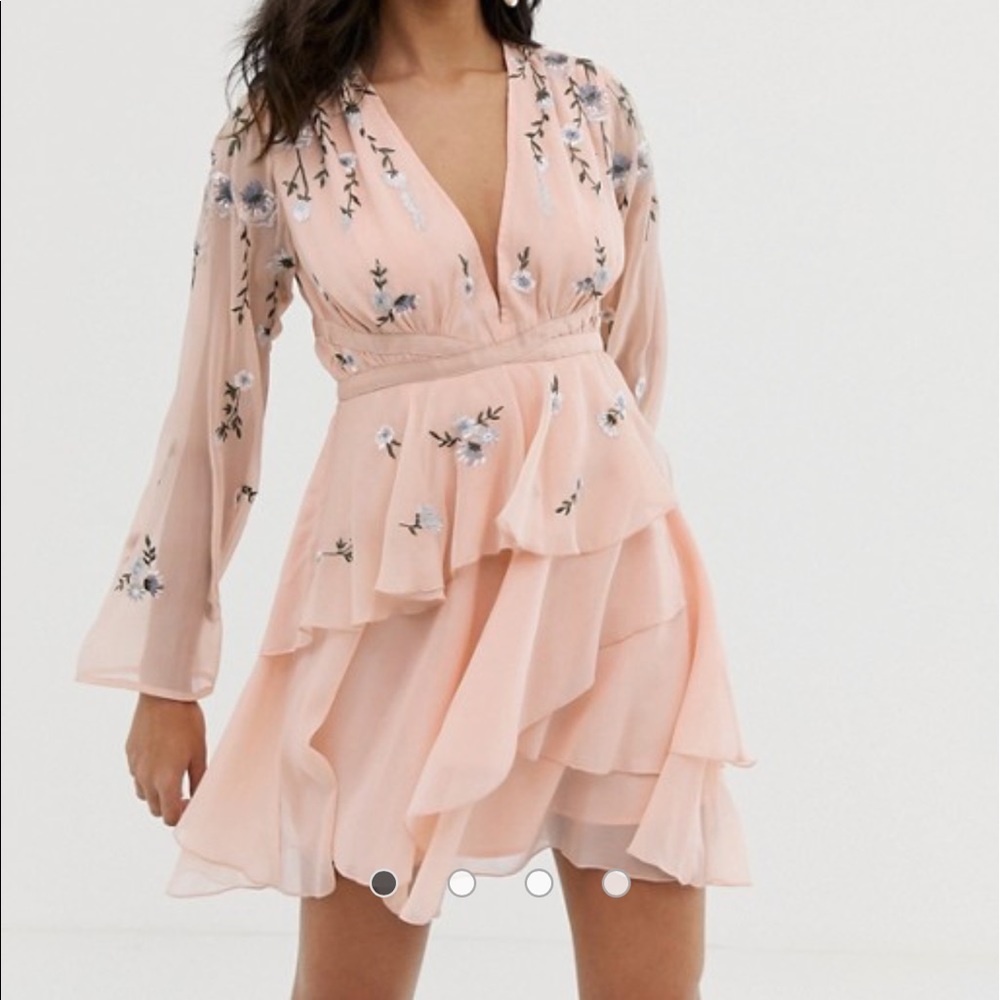 ASOS tiered embroidered mini dress w/ waist detail